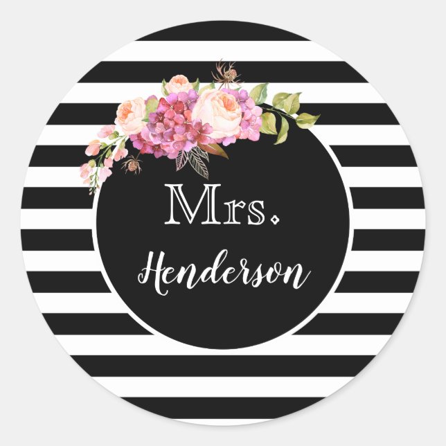 Adesivo Sra. com Black & White Stripes e Flores (Frente)