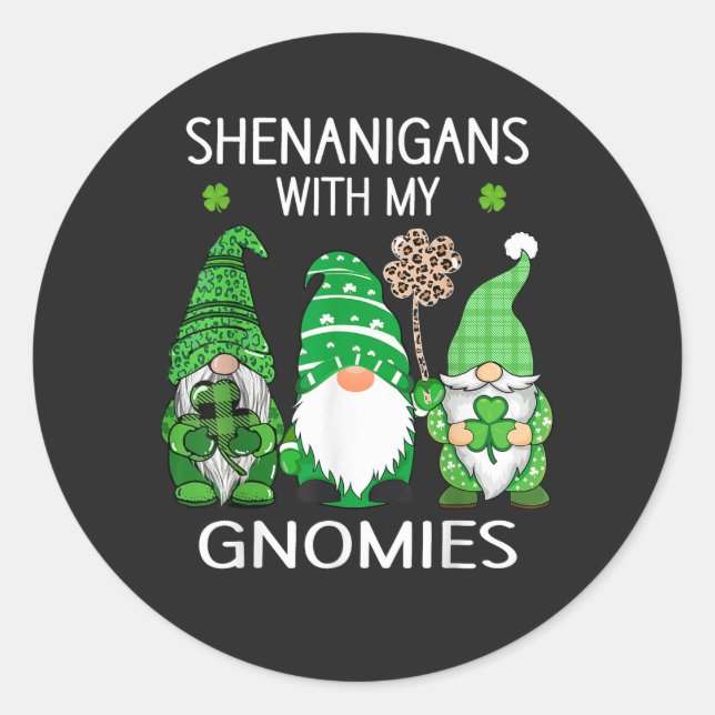 Adesivo St Patricks Day Lucky Shamrock Leopard Gnomes  (Frente)