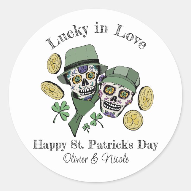 Adesivo St Patricks Nome Personalizado Verde Caveira Sortu (Frente)