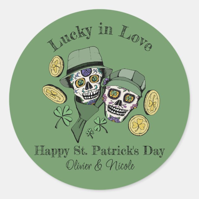 Adesivo St Patricks Nome Personalizado Verde Caveira Sortu (Frente)