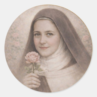 Adesivo St. Therese of Lisieux holding pink rose