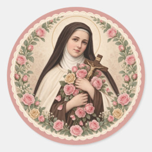 Adesivo St. Therese Pequena Flor Rosas Cor-de-Rosa Católic