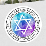 Adesivo Star of David Blue Watercolor<br><div class="desc">Etiqueta de endereço de retorno elegante com uma estrela branca de David em um fundo de cor azul-d-água roxa e aqua e seu endereço de retorno em uma fonte moderna sans-serif.</div>