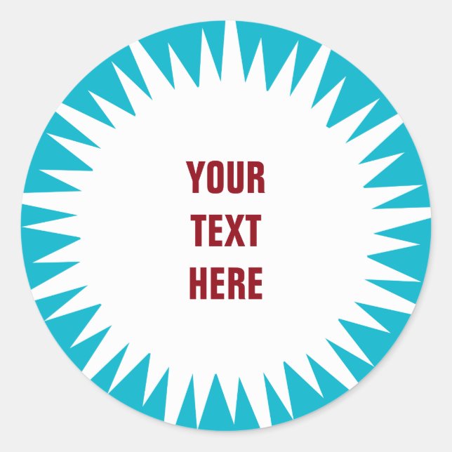 Adesivo Starburst - branco com texto e fundo personalizado (Frente)