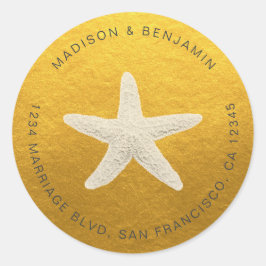 Adesivo Starfish Beach Return Address Classic Dourado