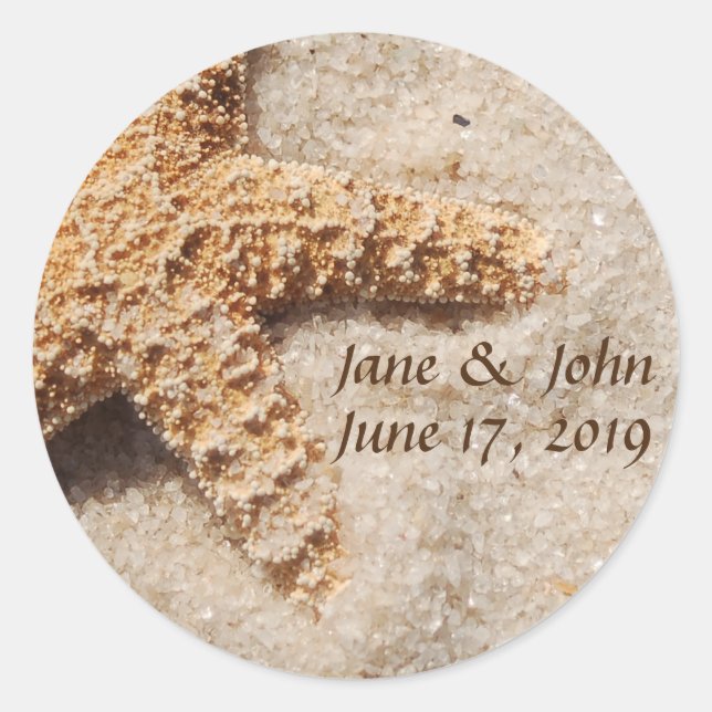 Adesivo Starfish de Casamento de Praia em Sand Stickers (Frente)