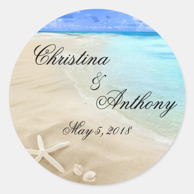 Adesivo Starfish Destination Beach Wedding Favorece Rótulo (Frente)