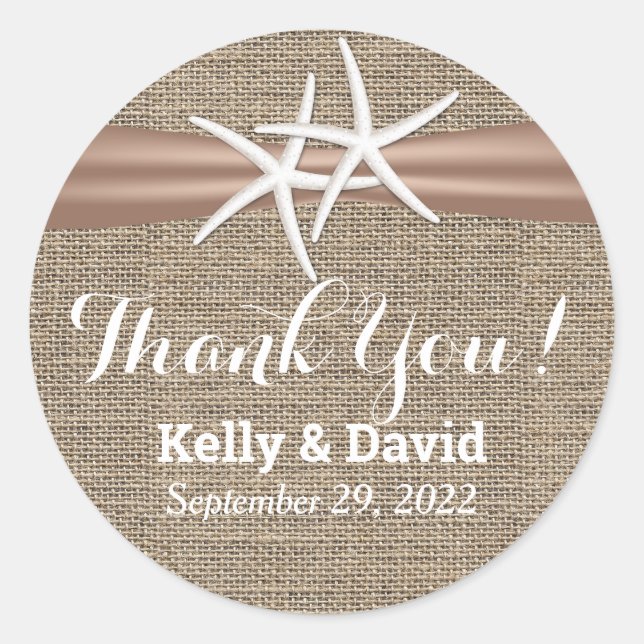 Adesivo Starfish Rustic & Burlap Weding Favor (Frente)