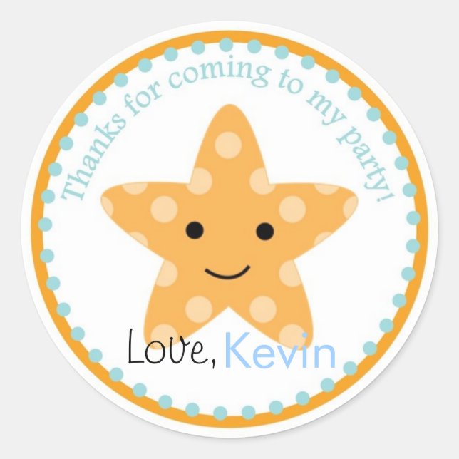 Adesivo Starfish Sob O Vinheta De Aniversário Do Mar (Frente)