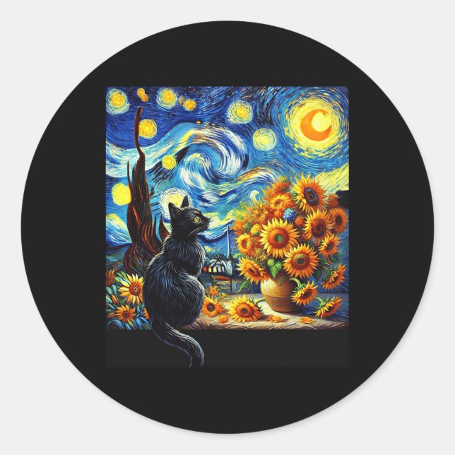 Adesivo Starnight Vincent Van Gogh Sunflower Cat Lover (Frente)