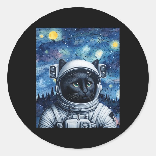 Adesivo Starry Night Cosmic Cat Astronauta Art (Frente)