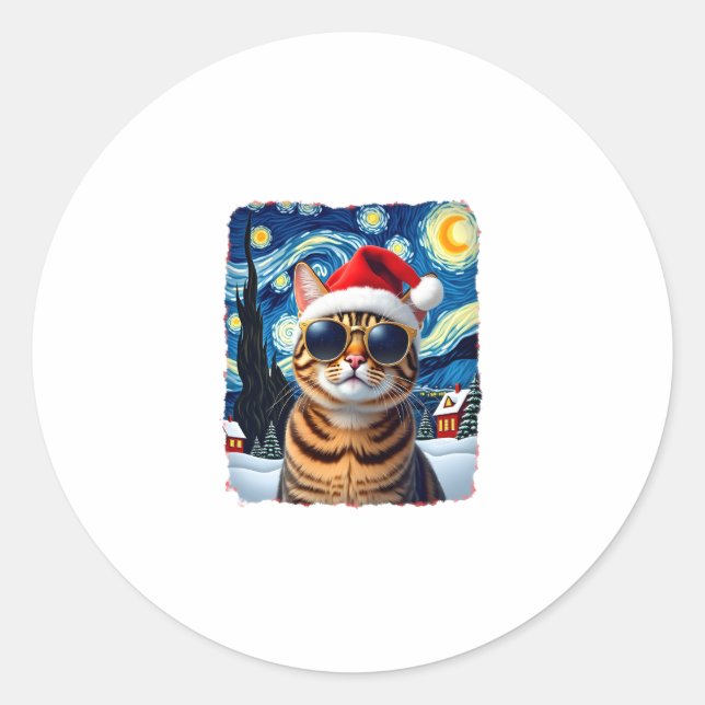Adesivo Starry Night Orange Tabby Cat Christmas (Frente)