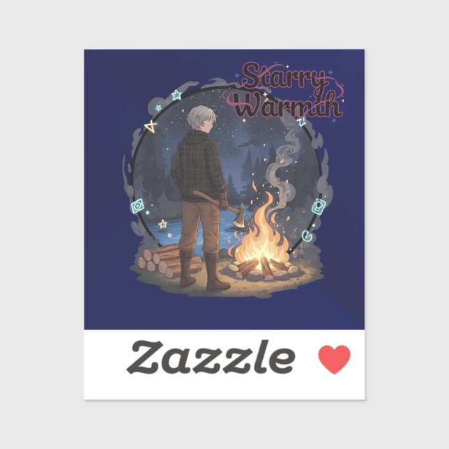 Adesivo Starry Warmth - Lumberjack Anime Boy by Campfire (Folha)