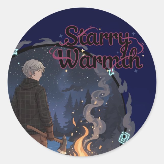Adesivo Starry Warmth - Lumberjack Anime Boy by Campfire (Frente)