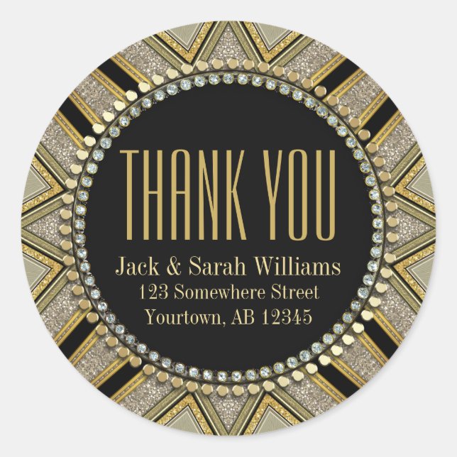 Adesivo Starzi Art Deco Dourado Preto Obrigado Palavras Re (Frente)