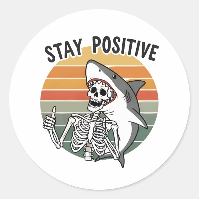 Adesivo Stay Positive Skeleton Shark Sunset (Frente)