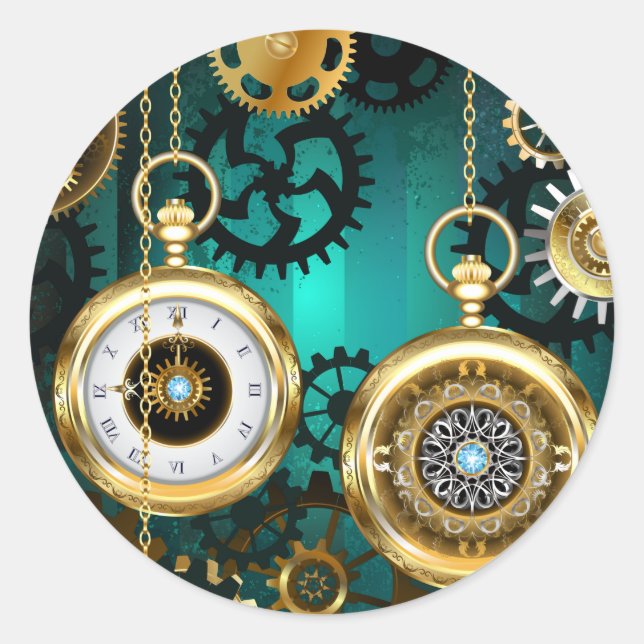 Adesivo Steampunk Jewelry Watch em um fundo verde (Frente)