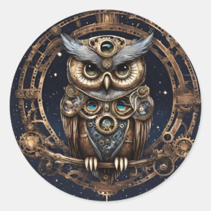 Adesivo Steampunk Owl contra o céu estrelado