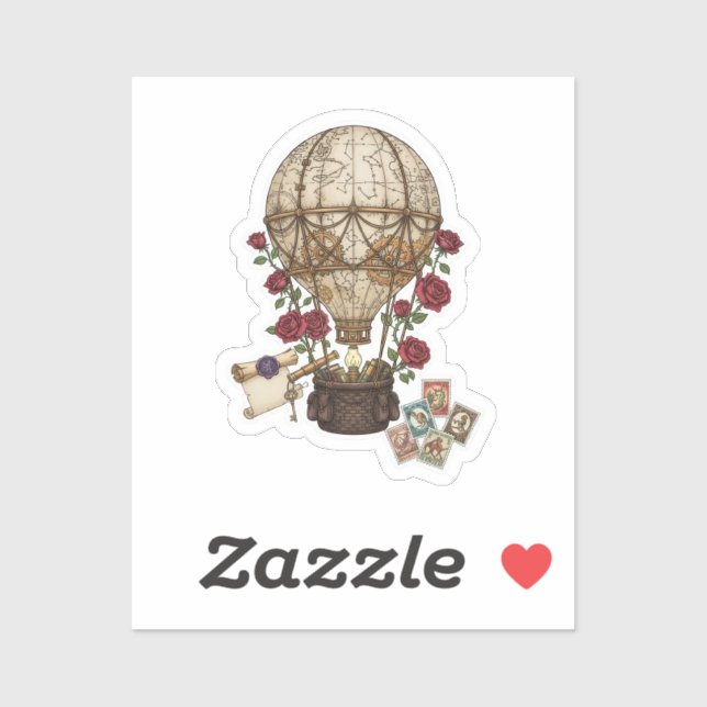 Adesivo Steampunk Vintage Hot Air Balloon Adventure design (Folha)