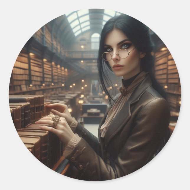 Adesivo Steampunk Vintage Victorian Lady Librarian (Frente)
