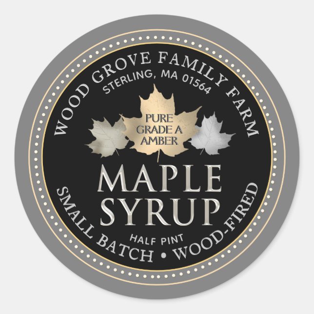 Adesivo Sterling Label Small Batch Maple Syrup Gold Leaf (Frente)