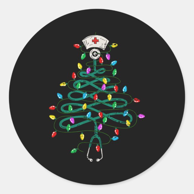 Adesivo Stethoscope Christmas Tree Lights Nurse Christmas  (Frente)
