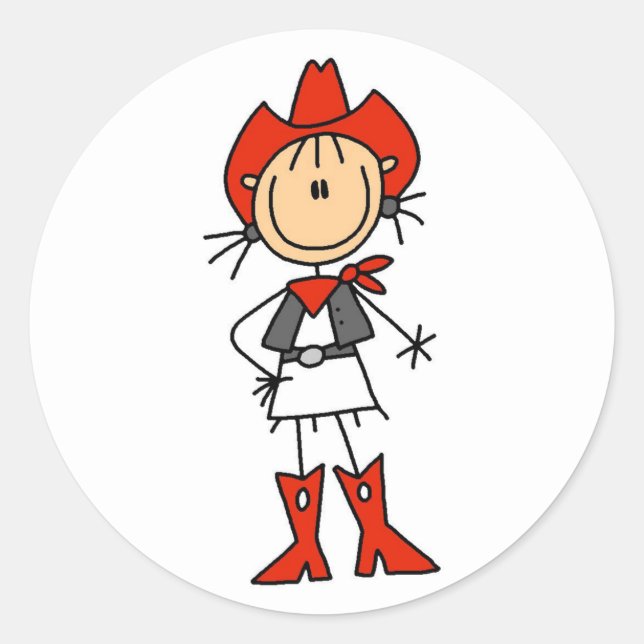 Adesivo Stick Figure Cowgirl Red Hat and Boots Stickers (Frente)
