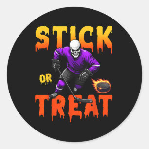 Adesivo Stick Or Treat Halloween Hockey Esqueleto do Jogad
