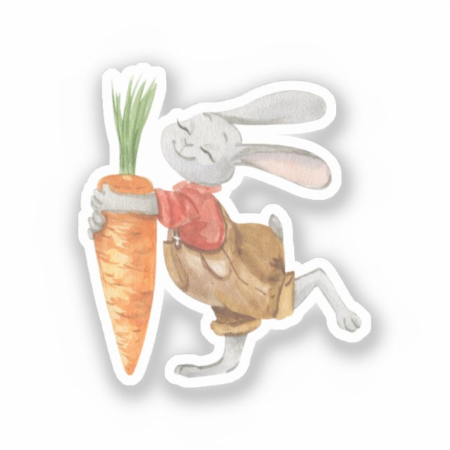 Adesivo Sticker - Cute Rabbit With Carrot. (Frente)