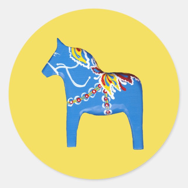 Adesivo Sticker Dala Horse, de cor azul e amarela (Frente)