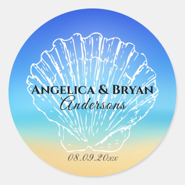 Adesivo Sticker de Casamento de Seashell de Praia (Frente)