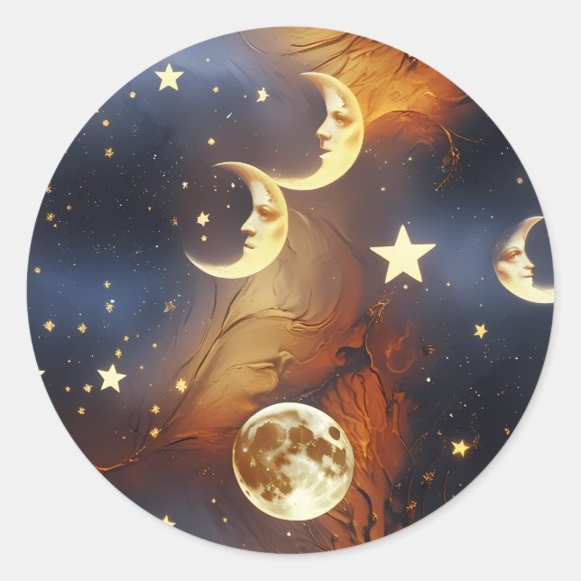 Adesivo Sticker - Dreamy Fiery Orange Celestial Moon (Frente)