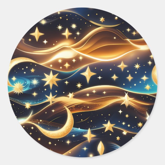 Adesivo Sticker - Golden Ochre Celestial Moon Lunar Design (Frente)