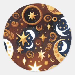 Adesivo Sticker - Golden Ochre Celestial Moon Mystic Lunar