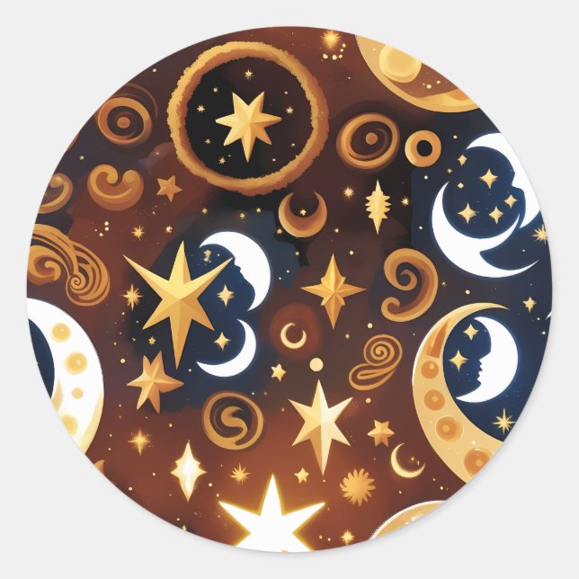 Adesivo Sticker - Golden Ochre Celestial Moon Mystic Lunar (Frente)