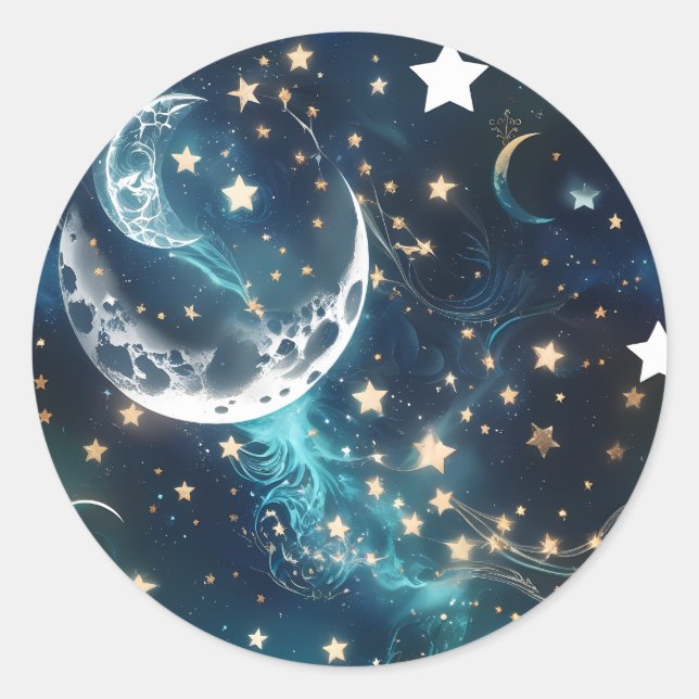 Adesivo Sticker - Icy Blue Moon Phases Celestial Moon Desi (Frente)