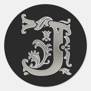 Adesivo Sticker J Round inicial em prata
