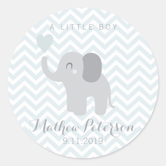 Adesivo Sticker Newborn Anunciing Boy Elephant Chevron (Frente)