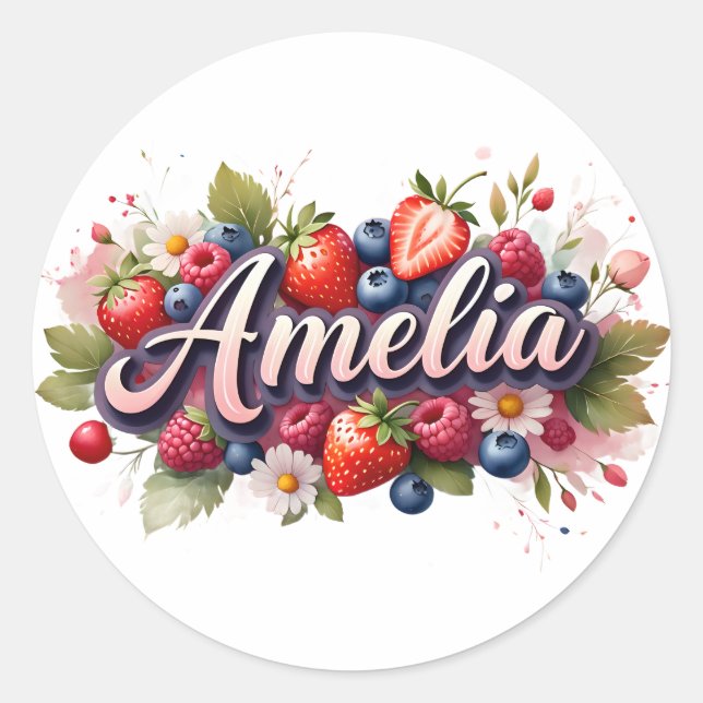 Adesivo Sticker Personalizado Amelia Berry Floral Design (Frente)
