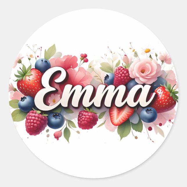Adesivo Sticker personalizado "Emma" Berry Floral Design (Frente)