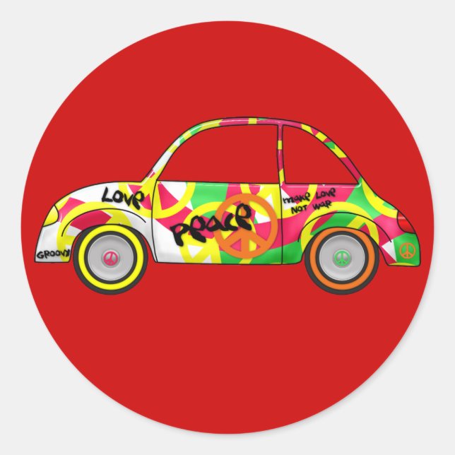 Adesivo Sticker Retro Love Peace Retro 60's 70's Car (Frente)