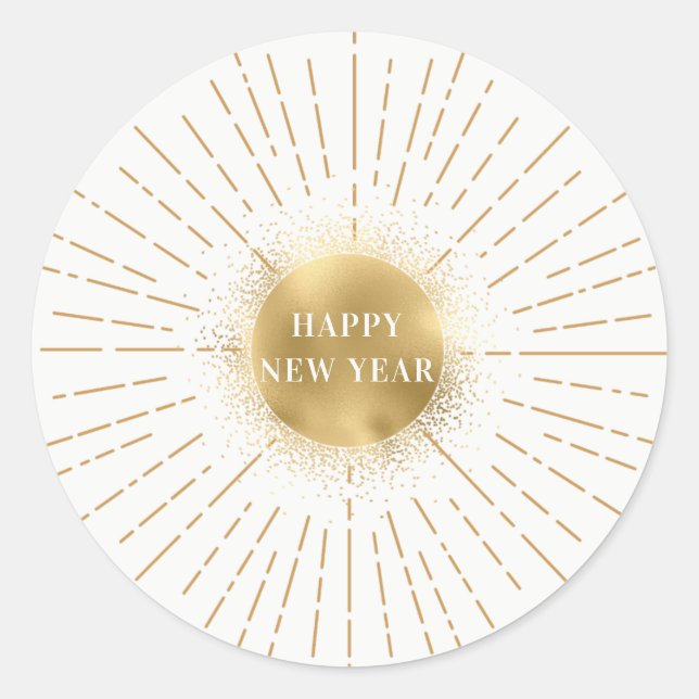 Adesivo Sticker Rond Happy New Year Moderne Solaire Or (Frente)