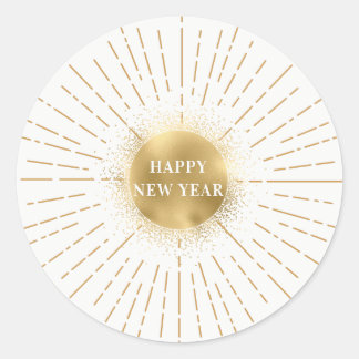 Adesivo Sticker Rond Happy New Year Moderne Solaire Or