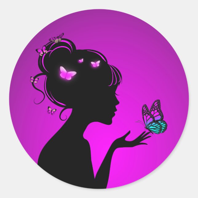 Adesivo Sticker Rond La femme papillons violets (Frente)