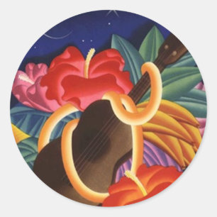 Adesivo Sticker Vintage Hawaiian Ukulele Tiki Night Viagem