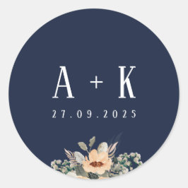 Adesivo Stickers, Elegante monograma azul floral