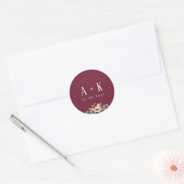 Adesivo Stickers, Elegante monograma floral burgundy