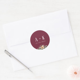 Adesivo Stickers, Elegante monograma floral burgundy