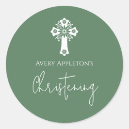 Adesivo Stickers Floral Cross Christening Fern Green