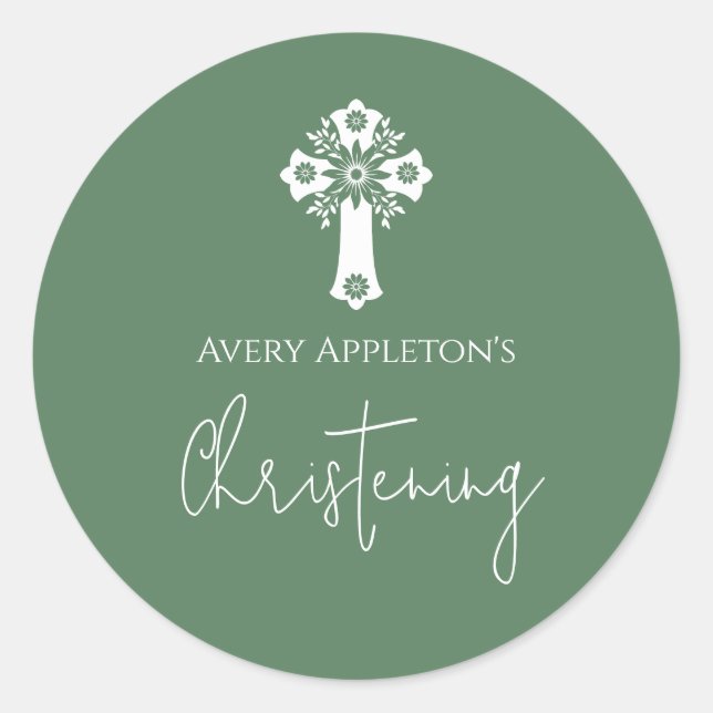 Adesivo Stickers Floral Cross Christening Fern Green (Frente)
